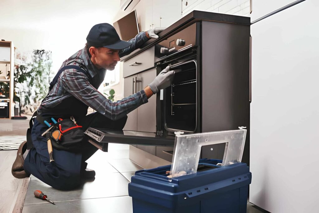 Technician performing professional Appliance Repair Services in Ajax, ON, fixing a home kitchen appliance with precision and care.
